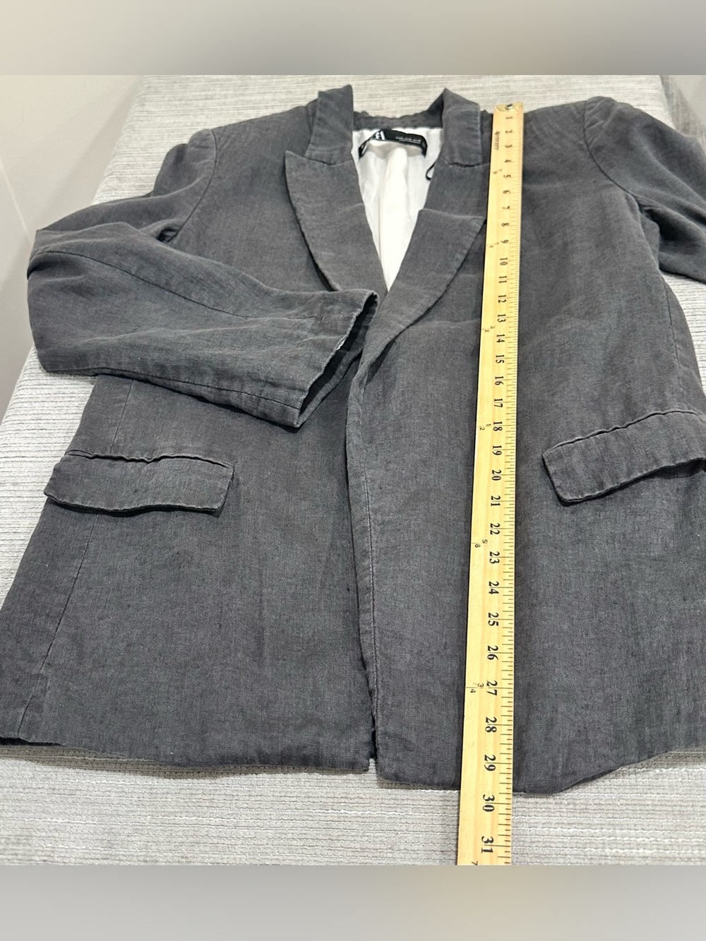 Zara - women’s 100% linen blazer printed sleeves grey open front jacket size M - Picture 9 of 10
